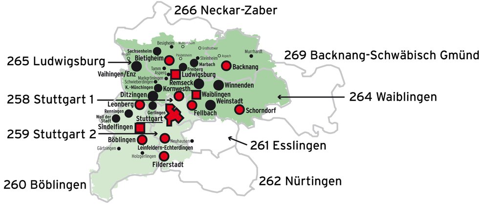 Wahlkreise Stuttgart und Ludwigsburg